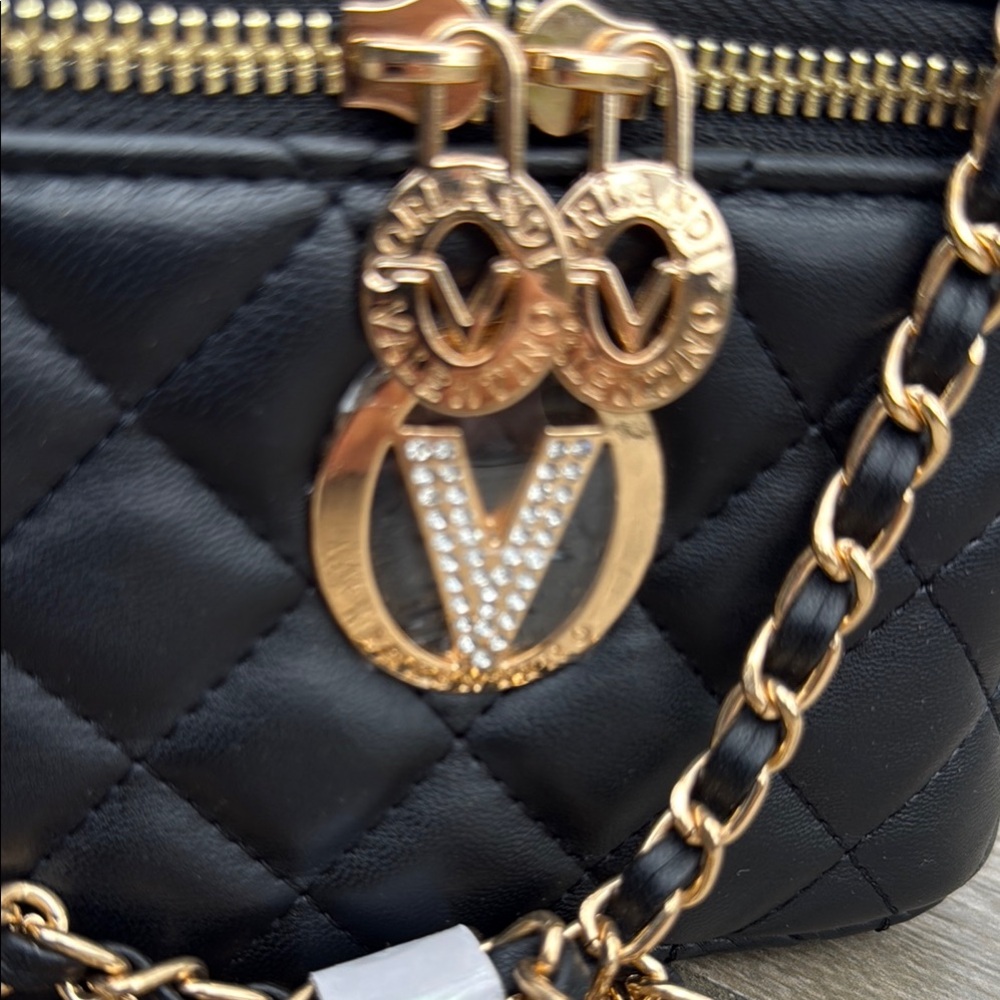 NWT! Valentino Black Quilted Vanity Rhinestone Soft Mini Crossbody Bag - Picture 3 of 7